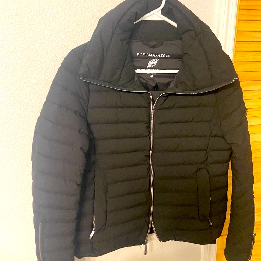 BCBGMAXAZRIA FEATHER FREE ECO QUILTED & PUFFER BLACK JACKET SIZE S